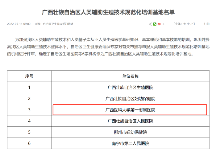 喜讯：我院获批首批广西壮族自治区人类辅助生殖技术规范化培训基地
