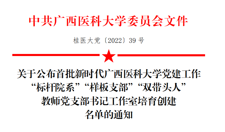 喜讯：第一附属医院党委、重症医学科党支部分别入选首批新时代广西医科大学党建工作“标杆院系”、“样板支部”培育创建名单