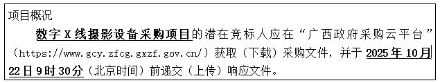 广西医科大学第一附属医院 数字X线摄影设备采购项目 （项目编号：GXZC2025-J1-003084-GXRZ） 竞争性谈判公告