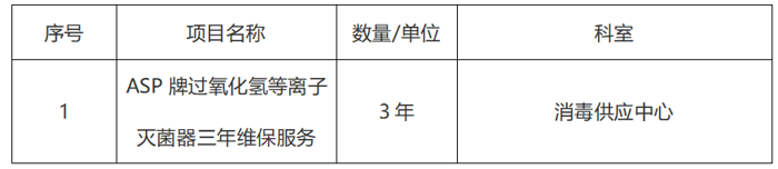广西医科大学第一附属医院ASP牌过氧化氢等离子灭菌器三年维保服务需求比选公告
